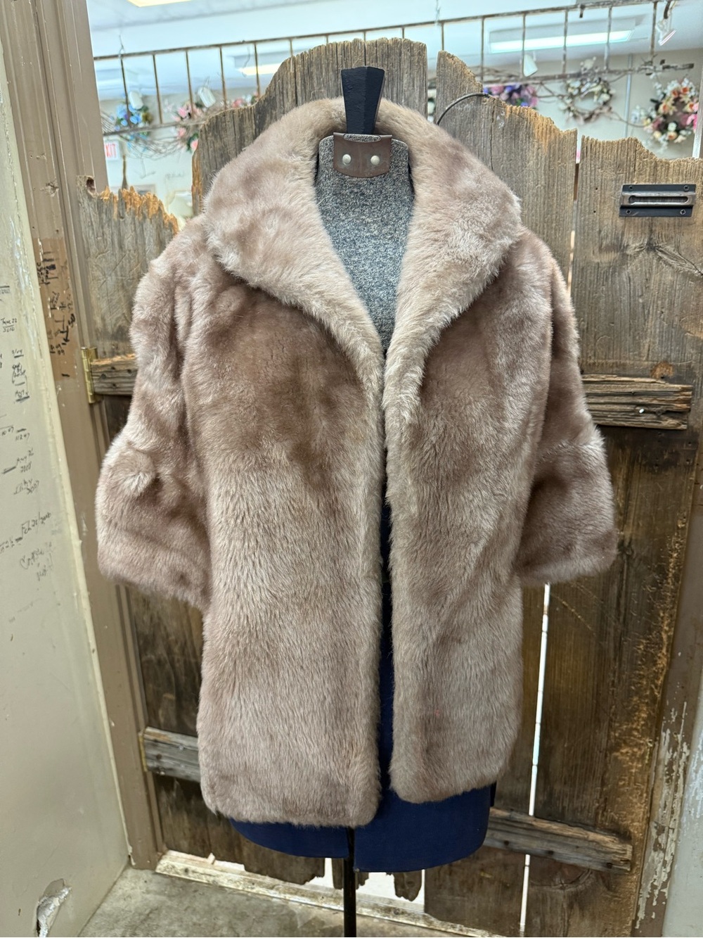 Source Unknown Taupe Faux Fur Short Cape Coat